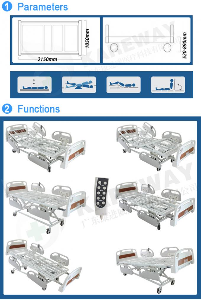 Length Extension Hospital Patient Bed Five Functions With Mesh Frame