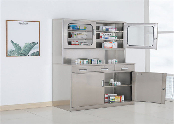 Hospital Stainless Steel Cupboard , Three Drawers Lockable Medicine